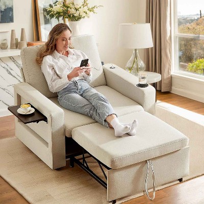 Dyonery Sleeper Sofa Chair Bed Convertible Sofa Chair 3-in-1 Pull Out Sofa Bed White