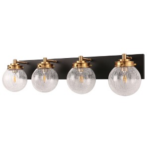 DORESshop 30 in. 4-Light Black and Gold Crackle Glass Bathroom Vanity Light, 3-Light Wall Sconce for Over Mirror with Modern Style - 1 of 4