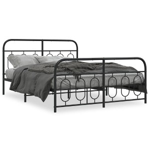 vidaXL Metal Bed Frame with Headboard/Footboard - Modern Black Double Bed, Steel Frame 59.1"x78.7", 81.5"x61.4"x39.4", Bedroom Furniture - 1 of 4