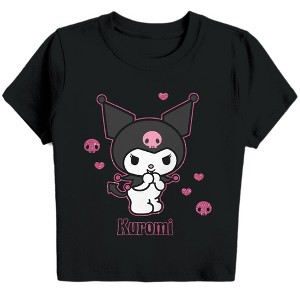 Kuromi Hearts & Skulls Women's Black Cropped Baby Tee - 1 of 2