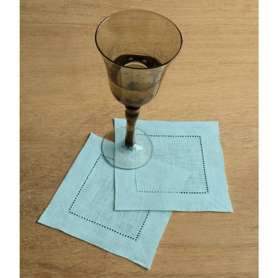 Light Natural Linen Hemstitch Cocktail Napkins Set of 12
