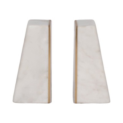 Sagebrook Home Set of 2 Marble Bookends - Contemporary White and Gold Slanted Decorative Bookends - Book Display Home Office