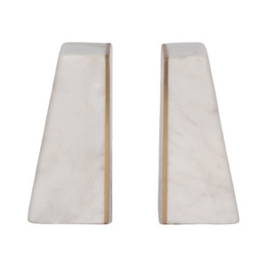 Sagebrook Home Set of 2 Marble Bookends - Contemporary White and Gold Slanted Decorative Bookends - Book Display Home Office - 1 of 4