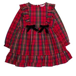 RuffleButts Girls Woven Long Sleeve Waterfall Bow Dress - 1 of 2