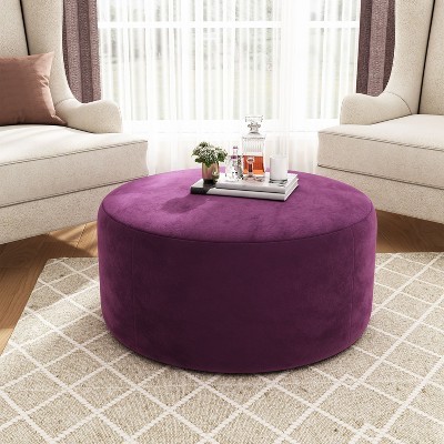 Okak Round Ottoman Bench Coffee Table Soft Upholstered Foot Rest Velvet Small Ottomans Foot Stools for Living Room, Entryway,Bedroom, Purple