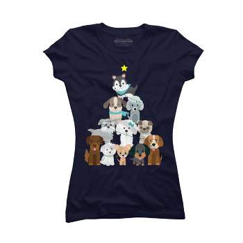 Junior's Design By Humans Christmas Tree Dogs By GiftsIdeas T-Shirt