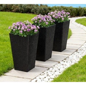 Set of 3 Black Taper Planters with Rattan Design and Drainage Holes,  14.25x14.25x24 inch : Target