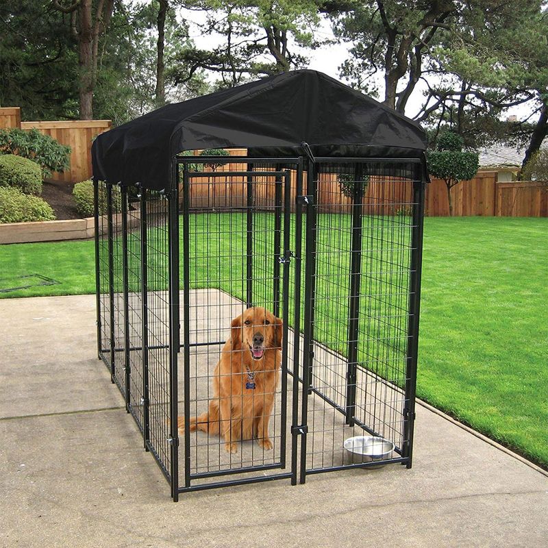 Lucky Dog 8ft x 4ft x 6ft Large Outdoor Dog Kennel Playpen Crate with Heavy Duty Welded Wire Frame and Waterproof Canopy Cover, Black (2 Pack), 2 of 7