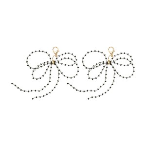 Unique Bargains Beaded Bow Shoelace Charms Black White 1 Pair - 1 of 4