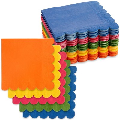 Sparkle and Bash 150 Pack Colorful Scalloped Cocktail Paper Napkins for Party Supplies