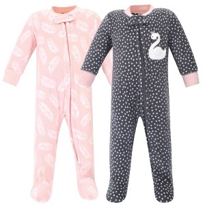 Hudson Baby Infant Girl Fleece Zipper Sleep and Play 2pk, Swan, 3-6 Months - 1 of 3