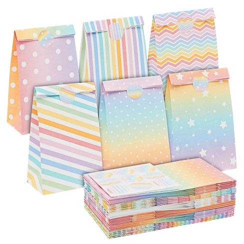 Sparkle and Bash 36 Pack Goodie Gifts Bags, Party Favors Paper Treat Bags  with Stickers for Kids Birthday Party Supplies, Rainbow 5.5x9x3.15 In