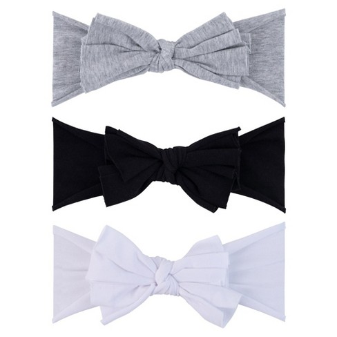 Ely's & Co. Bow Headbands Set Heather Grey ,black,white 0-12 Months 3 Pack  : Target