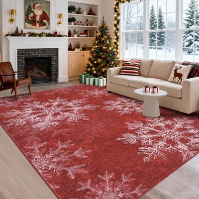 Christmas Snowflakes Printed Area Rug Washable Non Slip,Soft Indoor Carpets,Low Pile Xmas Decoration Rugs