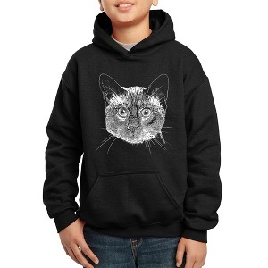 LA Pop Art Boy's Word Art Hooded Sweatshirt - Siamese Cat - 1 of 4