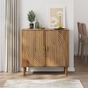 Wood 2-Door Sideboard Buffet Cabinet with Line Groove Design, Adjustable Shelves for Living Room, Entryway, Hallway, Office, Kitchen - 3 of 4