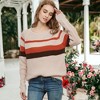 Anna-Kaci Women's Long Sleeve Color Block Striped Casual Pullover Sweater- Large,Khaki - image 2 of 4