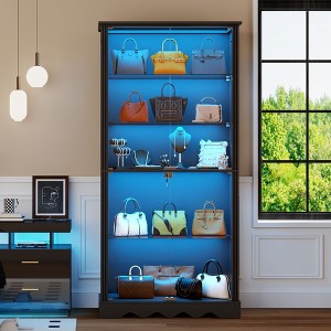 Fredees 71" Glass Display Cabinet with Tri-Color Sensor Light, 5-Tier Curio Cabinet with Lockable Storage and Removable Shelves - 1 of 4