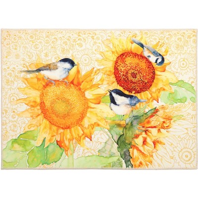 Olivia's Home Golden Sunflowers & Chickadees Doormat – Indoor Mat, 22" x 32", Nature-Inspired Floral Accent