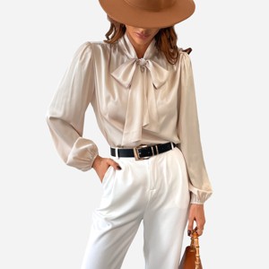 Women's Front Bow Long Sleeve Satin Blouse - Cupshe - 1 of 4
