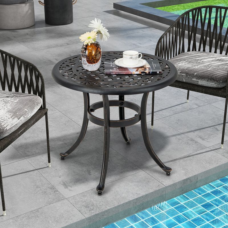 Tangkula Cast Aluminum Patio Table 24"Outdoor Round Side Table Anti-Rust Coffee Bistro Table, 3 of 11