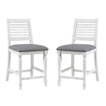 Set of 2 Cambrien Rustic Farmhouse Ladder Back Dining Counter Height Barstools Antique White/Gray - HOMES: Inside + Out