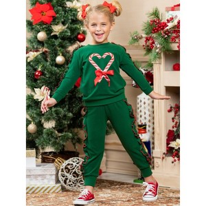 Candy Cane Heart Ruffle Jogger Set Mia Belle Girls - 1 of 4