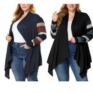Agnes Orinda Women's Plus Size Open Front Long Sleeve Lightweight Stripe Long Cardigan - 1 of 4