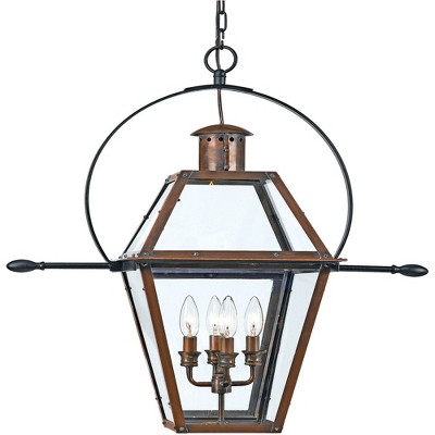 Aged Copper and Glass 4-Light Outdoor Pendant Lantern