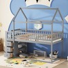 VASIP House Design Twin over Twin Bunk Bed with Built-In Shelves & Drawers - Space-Saving Grey Kids Bedroom Furniture - 2 of 4