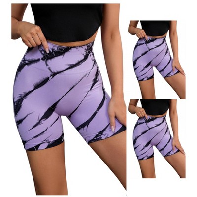 INSPIRE CHIC 3 Packs Women's Tie Dye High Waist Workout Running Fitness Thigh Slimmers Shapewear Shorts