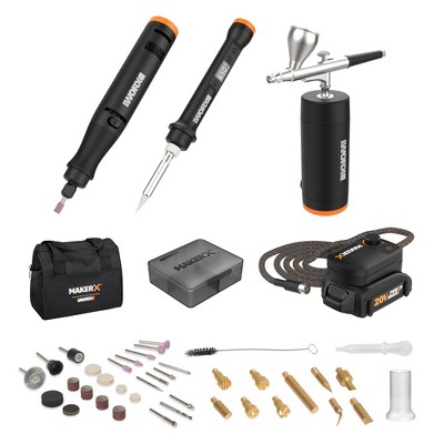 Worx MakerX WX993L 3pc Crafting Tool Combo Kit - Rotary Tool + Wood and Metal Crafter + Air Brush
