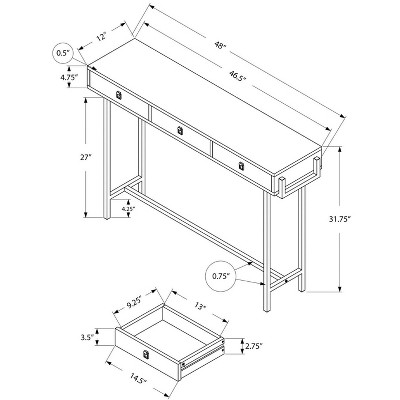 48" Glossy White Metal Rectangular Console Table with Storage