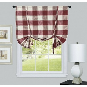 Kate Aurora Country Farmhouse Buffalo Plaid Gingham Single Tie Up Window Curtain Shades - 1 of 1