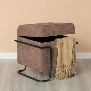 Fabulaxe Square Fabric Storage Ottoman with Black Metal Frame