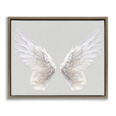 Stupell Industries Angel Wings on Grey Black Framed Floater Canvas Wall Art