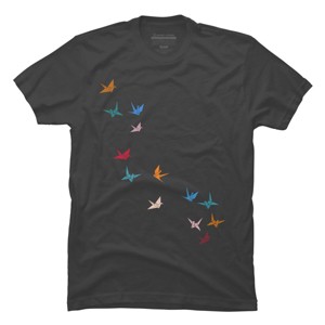 Men's Design By Humans Flying Paper Cranes Birds By Magnussons T-Shirt - 1 of 4