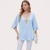 Anna-Kaci Women's V-Neck Blouse with Lace Trim Detail and 3/4 Split Sleeves Relaxed Fit - 4 of 4