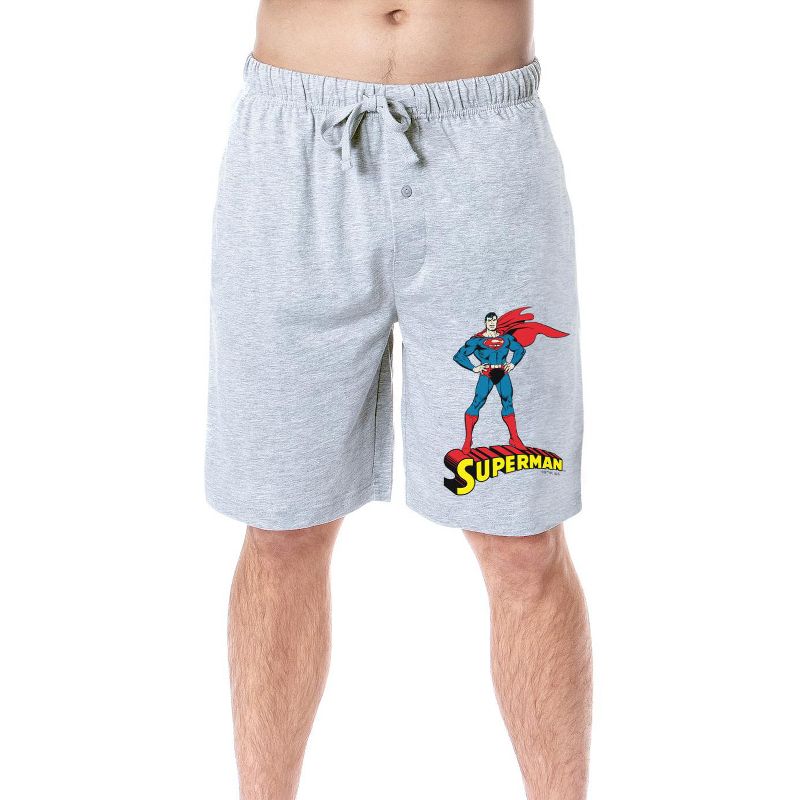DC Comics Mens' Superman Classic Superhero Character Sleep Pajama Shorts Grey, 1 of 4