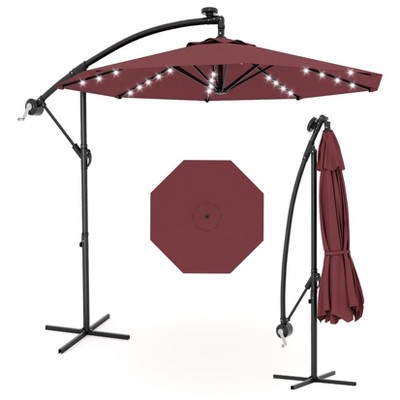 10FT Cantilever Umbrella with Cross Base, with Infinite Tilt and Crank Lift, Fade-Resistant Cross Base Canopy for Deck Pool Garden Backyard