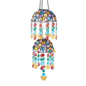 Collections Etc Solar Powered Two Tier Chandelier Garden Mobile Blue - 1 of 2