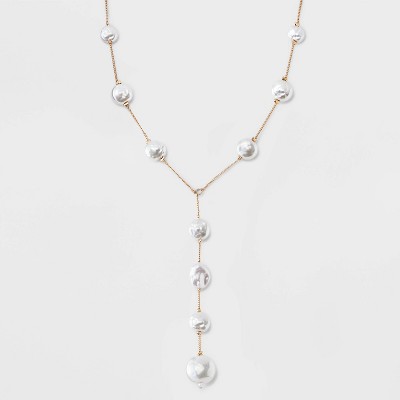 Pearl Station Y-Line Necklace - A New Day&#8482; White/Gold