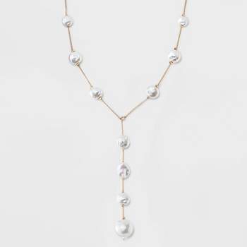 Pearl Station Y-Line Necklace - A New Day™ White/Gold