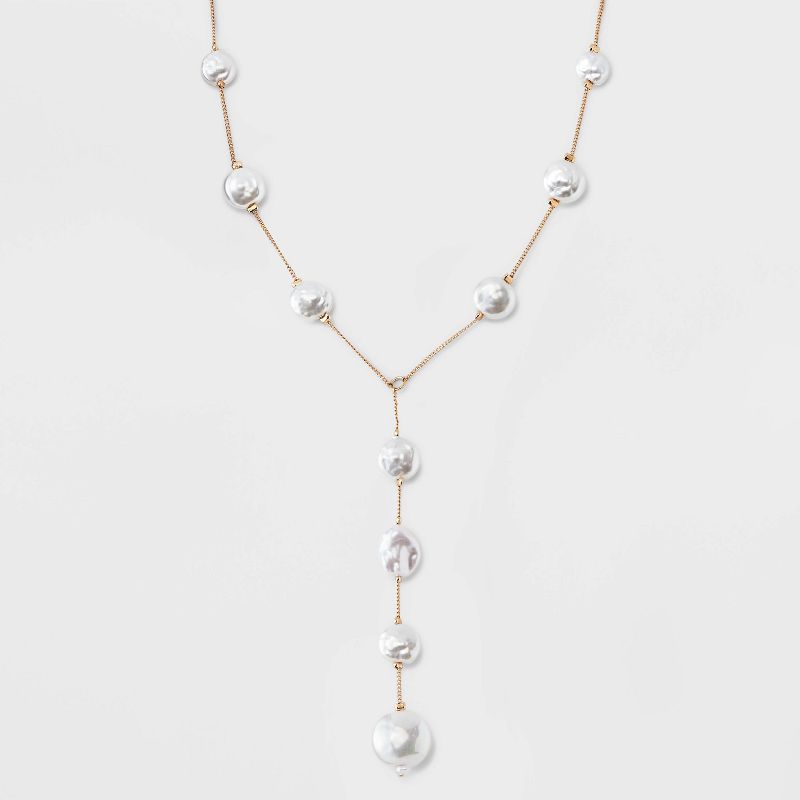 Pearl Station Y-Line Necklace - A New Day&#8482; White/Gold, 1 of 6