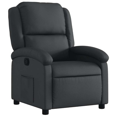 vidaXL Black Real Leather Manual Recliner Chair with Side Pocket - Comfortable and Sturdy Armchair for Your Living Room or Lounge Area