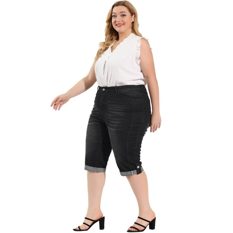 Agnes Orinda Women's Plus Size Mid-Rise Curvy Skinny Stretch Denim Jean Capri, 4 of 7