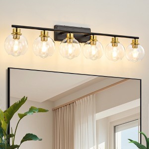 POWLIG 42.12" Black&Gold Bathroom Vanity Light - Modern 6-Light Dimmable Fixture with Clear Glass Shades for Powder Room, Makeup Vanity - 1 of 4