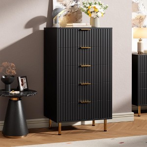 Whizmax White 5-Drawer Dresser, 48" Tall Modern Chest with Deep Storage & Wide Top, Fluted Wood Organizer for Bedroom/Living Room/Hallway - 1 of 4