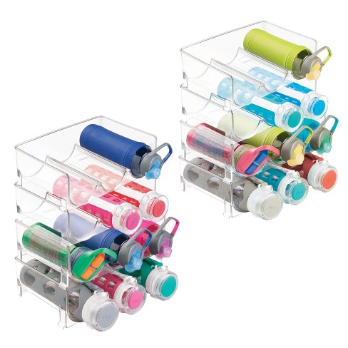 mDesign Plastic Stackable Water Bottle Storage Organizer Rack - 8.06 x  11.51 x 3.99, 8 Pack, Clear