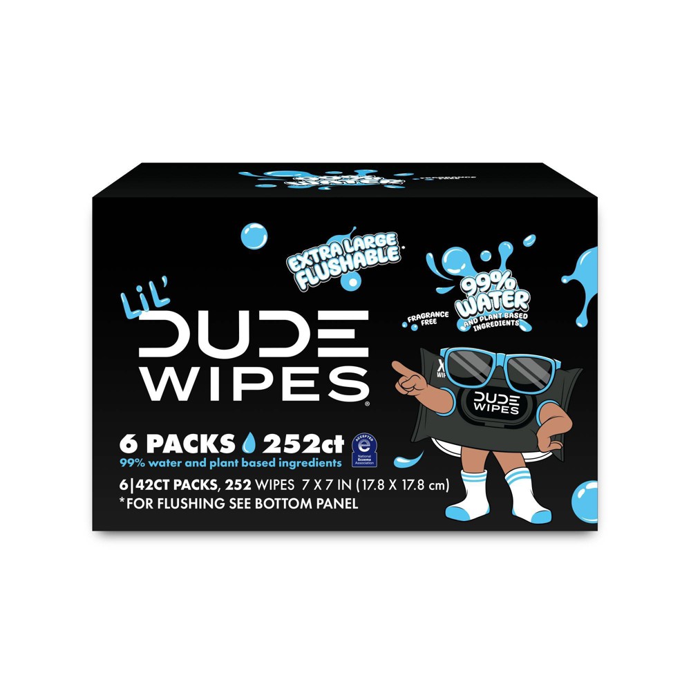 DUDE Wipes LiL' DUDE 99% Water Flushable Wipes for Kids, Unscented, Extra Large for Potty Training - 252ct